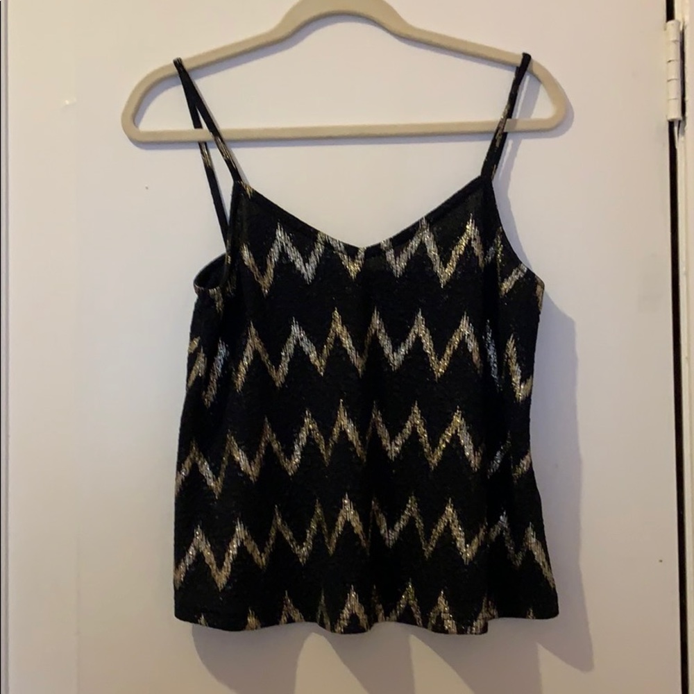 TOP SHOP Metallic Navy and Gold Tank Top